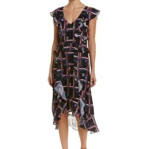 NWT PARKER S Floral Painterly Plaid V-Neck Ruffle